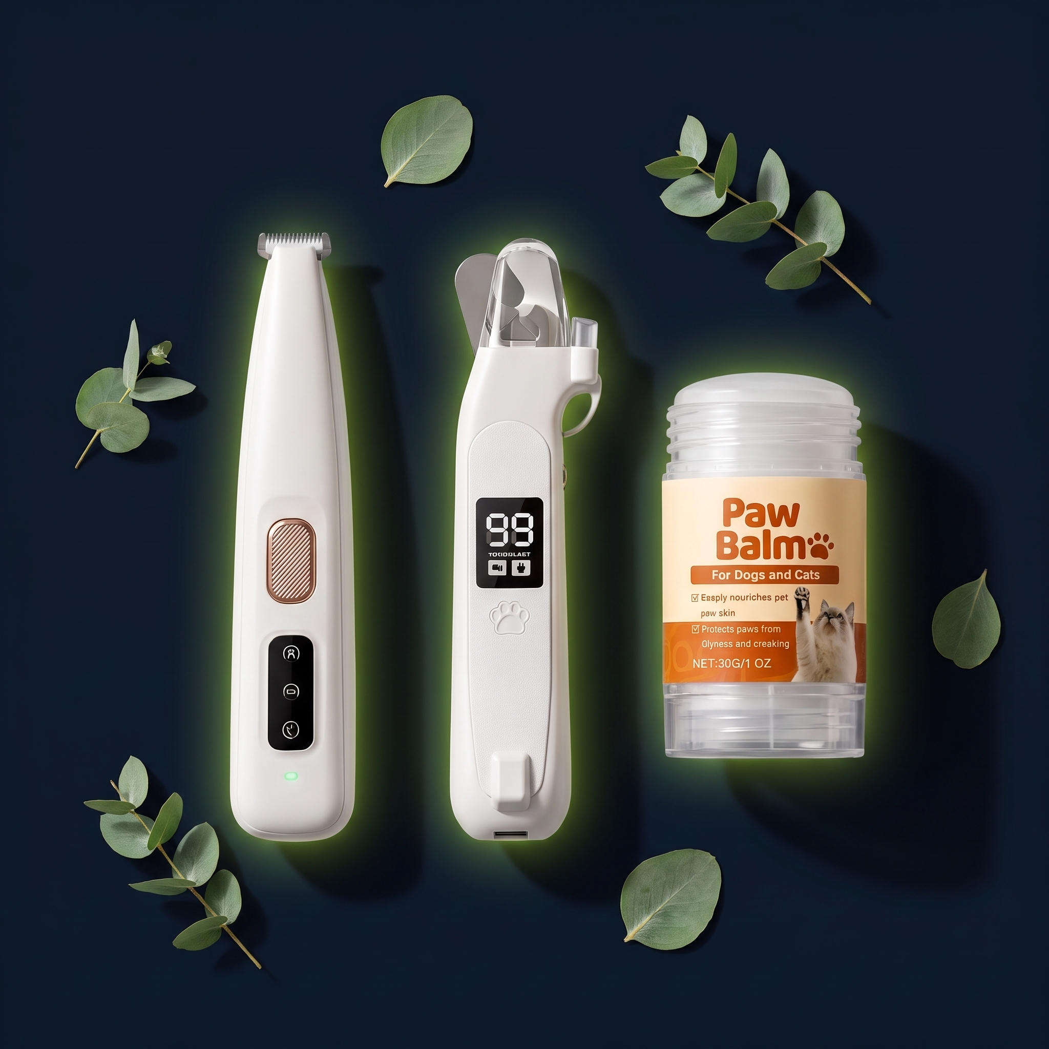 PawTrim Komplett-Set – Flatlay mit Botanik